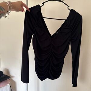 Zara Black Ruched Long Sleeve Blouse